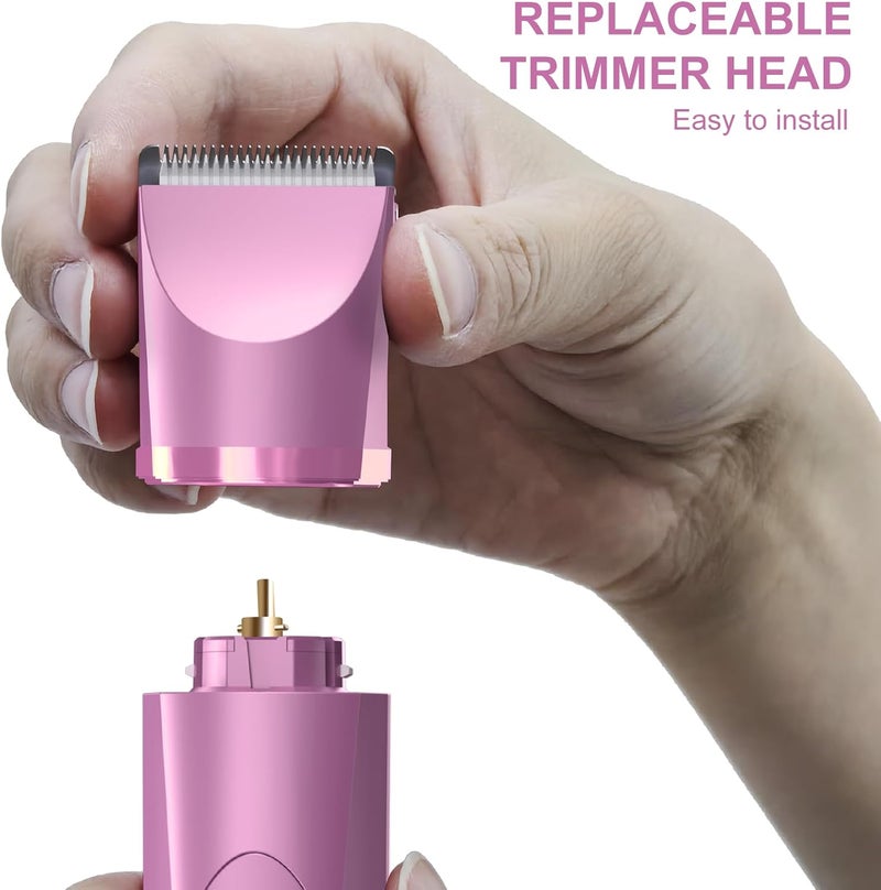 OLOV Electric Body Hair Trimmer - Groin Trimmer for Men - Bikini Trimmer Women - Wet/Dry Shaver Groomer, Replaceable Ceramic Blade Heads, USB Recharge Dock, Waterproof Hygiene Razor, Pink - Image 4